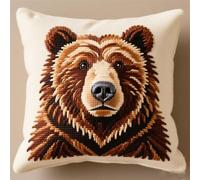 Wallphantom Kit per cuscino a punto croce,Orso bruno animale,Cuscino per Punto Croce con,tela prestampata,filo e ago,Cuscino da Tiro DIY Ricamato Regali Kit,45x45cm