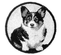 Wallphantom Kit per tappeto a punto per adulti,Corgi bianco e nero,kit fai da te per realizzare all'uncinetto,con tela prestampata e strumento per gancio e filo,50x50cm