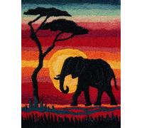 Wallphantom Kit Tappeto Gancio a Scatto,Elefante animale,Tappeto Annodare DIY Creativo,Set di Tappeti da Ricamo,Tappetino a gancio,Modello di colore prestampato,52x38cm