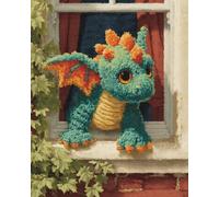 Wallphantom Latch Hook Kits for Adults Kids Beginners,Il piccolo dinosauro sul davanzale,DIY Latch Hook Rug Kit,Printed Non-Slip Mat for Home Sofa Decoration Gifts,80x160cm