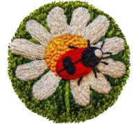 Wallphantom Latch Hook Rug Kit,Coccinella su fiore di margherita,Printed Canvas Rug Latch Hook Kits,Handmade Needlework Crafts for Adults Beginners Home Decor,50x50cm