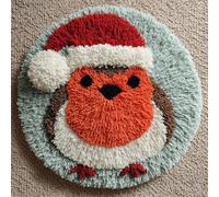 Wallphantom Latch Hook Rug Kit,Un pettirosso che indossa un cappello da Babbo Natale,Printed Canvas Rug Latch Hook Kits,Handmade Needlework Crafts for Adults Beginners Home Decor,50x50cm