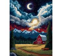 Wallphantom Latch Hook Rug Kit,Villaggio sotto il cielo stellato,Printed Canvas Rug Latch Hook Kits,Handmade Needlework Crafts for Adults Beginners Home Decor,52x38cm