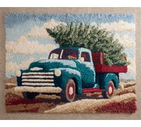 Wallphantom Natale Latch Hook Kits for Adults Kids Beginners,Camion rosso e albero di Natale,DIY Latch Hook Rug Kit,Printed Non-Slip Mat for Home Sofa Decoration Gifts,55x75cm