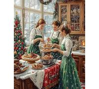 Wallphantom Natale Punto Croce Prestampato Kit da Ricamare,Donna che prepara il cibo di Natale,11CT Ricamo Kit Punto Croce Arte Adatto A Principianti per La Decorazione Domestica,40X50Cm