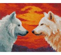 Wallphantom paesaggio al tramonto Latch Hook Kits for Adults Kids Beginners,Due amanti del lupo bianco,DIY Latch Hook Rug Kit,Printed Non-Slip Mat for Home Sofa Decoration Gifts,52x38cm