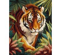 Wallphantom Paesaggio della giungla Kit da Ricamo Tappeto Fai da Te Fare,Tigre animale,Latch Hook Rug Kit per Adulti,Fabbricare Tappeti a Punto Croce,per Decorazione Casa,55x75cm