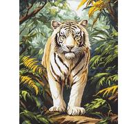 Wallphantom Paesaggio della giungla Kit Tappeto Gancio a Scatto,Tigre bianca animale,Tappeto Annodare DIY Creativo,Set di Tappeti da Ricamo,Tappetino a gancio,Modello di colore prestampato,52x38cm