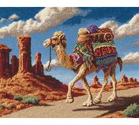 Wallphantom paesaggio desertico Kit Ganci a Chiavistello per Adulti,cammello animale,Kit Gancio di Chiusura Tappeto,DIY Tappeto da Ricamo per Principianti,Ricamo a Punto Croce,60x90cm