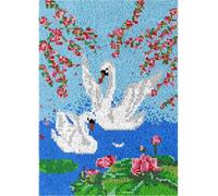 Wallphantom paesaggio DIY rug Latch Hook Kits,Due cigni bianchi nello stagno,Handmade Hanging Carpet Embroidery Making Kits,Home Decoration Rug for Adults And Beginners,80x160cm