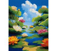 Wallphantom Paesaggio estivo Kit di Bloccaggio a Punto per Adulti,Stagno di loto,3D Latch Hook rug Kit,Tappeto da Bricolage Crochet Principianti,Eegalo Creativo per la casa,90x120cm