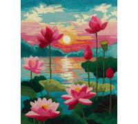 Wallphantom Paesaggio estivo Tappeto Kit da Ricamo per Adulti,Stagno di loto,Latch Hook Rug,Kit Gancio di Chiusura,Tappeto Annodare Fai Da Te Creativo,55x75cm