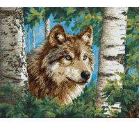Wallphantom paesaggio forestale Kit Gancio di Chiusura Tappeto,Lupo animale,Tappeto Annodare Fai da te Creativo,Uncinetto Kit Arazzo,Fabbricare Tappeti a Punto Croce,55x75cm