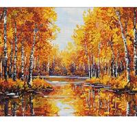 Wallphantom paesaggio forestale Punto Croce Kit Da Ricamare,lago autunnale,d'arte principianti mestieri,kit ricamo,Decorazioni la casa,Tela prestampata 11CT,40x50cm