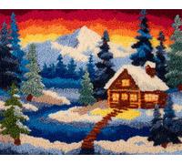Wallphantom Paesaggio invernale Kit Ganci a Chiavistello per Adulti,Casa nella foresta di neve,Kit Gancio di Chiusura Tappeto,DIY Tappeto da Ricamo per Principianti,Ricamo a Punto Croce,52x38cm