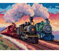 Wallphantom paesaggio Kit Ganci a Chiavistello per Adulti,Treno retrò,Kit Gancio di Chiusura Tappeto,DIY Tappeto da Ricamo per Principianti,Ricamo a Punto Croce,55x75cm