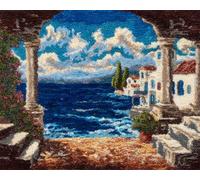 Wallphantom paesaggio Kit per tappeto a punto per adulti,Case al mare,kit fai da te per realizzare all'uncinetto,con tela prestampata e strumento per gancio e filo,60x90cm