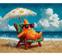 Wallphantom paesaggio Kit per tappeto a punto per adulti,stelle marine sulla spiaggia,kit fai da te per realizzare all'uncinetto,con tela prestampata e strumento per gancio e filo,55x75cm