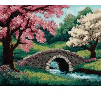 Wallphantom Paesaggio primaverile Kit da Ricamo Tappeto Fai da Te Fare,Ponte di pietra del giardino,Latch Hook Rug Kit per Adulti,Fabbricare Tappeti a Punto Croce,per Decorazione Casa,90x120cm