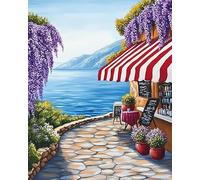 Wallphantom paesaggio Punto Croce da Ricamare Ricamo Kit Completo,Case di strada in riva al mare,Schemi Punto Croce Kit da Ricamare Prestampato Principianti,Kit Punto Croce 11CT,40x50cm
