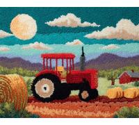 Wallphantom Paesaggio rurale Kit Gancio di Chiusura Tappeto,Trattore dei cartoni animati,Tappeto Annodare Fai da te Creativo,Uncinetto Kit Arazzo,Fabbricare Tappeti a Punto Croce,60x90cm