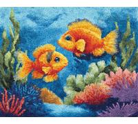 Wallphantom Paesaggio sottomarino Kit Gancio di Chiusura Tappeto,Pesci rossi e coralli,Tappeto Annodare Fai da te Creativo,Uncinetto Kit Arazzo,Fabbricare Tappeti a Punto Croce,55x75cm