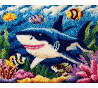 Wallphantom Paesaggio sottomarino Kit per tappeto a punto per adulti,Squali e piccoli pesci,kit fai da te per realizzare all'uncinetto,con tela prestampata e strumento per gancio e filo,80x115cm