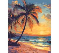Wallphantom Paesaggio tropicale al tramonto Kit Gancio di Chiusura Tappeto,Alberi di cocco in riva al mare,DIY appeto per Uncinetto Latch Hook Rug Kit Eegalo Creativo per la casa e il divano,60x90cm