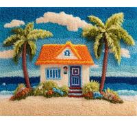 Wallphantom paesaggio tropicale Kit Gancio di Chiusura Tappeto,Casa sulla spiaggia,Tappeto Annodare Fai da te Creativo,Uncinetto Kit Arazzo,Fabbricare Tappeti a Punto Croce,60x90cm