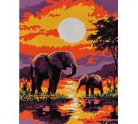 Wallphantom praterie africane Kit Gancio di Chiusura Tappeto,Elefante animale,Tappeto Annodare Fai da te Creativo,Uncinetto Kit Arazzo,Fabbricare Tappeti a Punto Croce,80x115cm