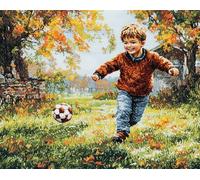 Wallphantom Prato primaverile Set di ganci per tappeti fai da te,Ragazzino che gioca a calcio,Tappeto Annodare Creativo per adulti e bambini,per realizzare tappeti,decorazione per la casa,90x120cm