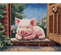 Wallphantom Set di ganci per tappeti fai da te,Il maiale sdraiato sulla soglia di casa,Tappeto Annodare Creativo per adulti e bambini,per realizzare tappeti,decorazione per la casa,80x115cm