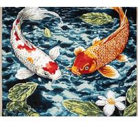 Wallphantom Stagno di loto Latch Hook Kits for Adults Kids Beginners,Due pesci koi,DIY Latch Hook Rug Kit,Printed Non-Slip Mat for Home Sofa Decoration Gifts,90x120cm