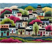 Wallphantom Tappeto per Uncinetto Latch Hook Rug Kit per Adulti,Città e villaggio in stile cinese,3D tappeto in tela modello prestampato,Kit Gancio di Chiusura Tappeto,55x75cm