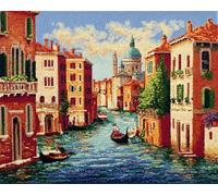 Wallphantom Tappeto per Uncinetto Latch Hook Rug Kit per Adulti,Paesaggio della città sull'acqua di Venezia,3D tappeto in tela modello prestampato,Kit Gancio di Chiusura Tappeto,60x90cm