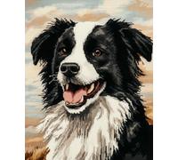 WallustrioaW 11CT Kit Punto Croce da Ricamo per Principianti,Border Collie Animale Cane,Kit da Ricamo Fatto a ano Avanzato DIY per la Decorazione della Casa,40x50cm