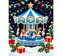 WallustrioaW 11CT Kit punto croce,giostra di Natale,set di ricamo fai da te per principianti e appassionati,perfetto per decorazioni e regali,40x50cm