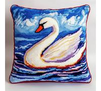 WallustrioaW animale 11CT Kit cuscino a punto croce,cigni nel lago,Prestampato Cuscino da Tiro Fai da Te Ricamato,45X45cm Kit per Ricamo Decorativo Casa per Principianti Adulti