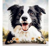 WallustrioaW Animale Cane DIY Kit per cuscino a punto croce,Cane Border Collie,Cuscino con Ricamo a Punto Croce Kit,45X45cm Regali per la decorazione della casa