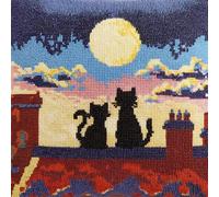 WallustrioaW animale Cuscino con Gancio di Chiusura,Gatto sul tetto,Kit per Cuscini Kit per Fabbricare Cuscino a Punto Croce per Adulti Principianti,Accessorio per la Casa,43x43cm