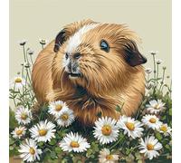 WallustrioaW animale DIY Kit per cuscino a punto croce,Criceto tra i fiori di margherita,Cuscino con Ricamo a Punto Croce Kit,45X45cm Regali per la decorazione della casa