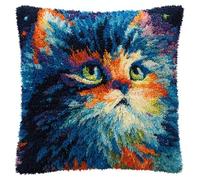 WallustrioaW animale Kit di Ganci a Chiusura per Cuscino,Un gatto carino,DIY Cuscini Artigianali Kit Ricamare Cuscini Federa per Cuscino per Adulti e Principianti,43x43cm