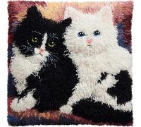 WallustrioaW animale kit gancio di chiusura cuscino,Un gatto nero e un gatto bianco,Kit per Fabbricare Cuscini a Punto Croce per Bambini Adulti Principianti,Decorazioni per la Casa,43x43cm