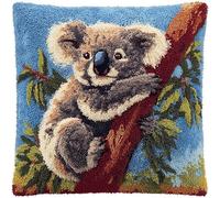 WallustrioaW animale Kit gancio di chiusura DIY per federa,Koala su un ramo,kit da ricamo per cuscino con fasci di filati colorati,tela,strumento,43x43cm