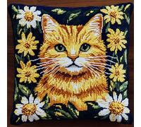 WallustrioaW animale Kit per cuscino a punto croce per Principianti Adulti,Gatto tra i fiori,Kit da Ricamo per Cuscino,Punto Croce Cuscino,45X45cm Regali per la decorazione