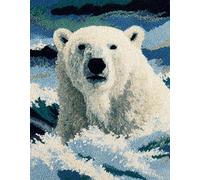 WallustrioaW animale Latch Hook Rug Kit,Orso bianco,Printed Canvas Rug Latch Hook Kits,Handmade Needlework Crafts for Adults Beginners,DIY Embroidery Gifts Home Decor,55x75cm