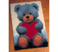 WallustrioaW animali carini Latch Hook Rug Kit,Orso bruno che tiene un cuore,Printed Canvas Rug Latch Hook Kits,Handmade Needlework Crafts for Adults Beginners,DIY Embroidery Gifts Home Decor,52x38cm