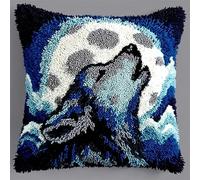 WallustrioaW Bellissima vista notturna Kit Gancio Di Chiusura Cuscino,Lupo sotto la luna,Kit Gancio Di Chiusura,Cuscino Artigianato Fai Da Te Ricamo Gancio Di Chiusura Tappeto Ricamo,43x43cm