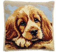 WallustrioaW Cane Animale kit gancio di chiusura cuscino,Charles Spaniel,DIY Cuscini Artigianali Kit Ricamare Cuscini Federa per Cuscino per Divano per Adulti e Principianti,43x43cm