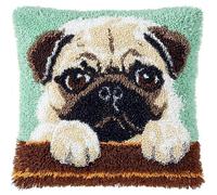 WallustrioaW Cane Animale Kit per Cuscini con Chiusura a Gancio,Carlino carino,federa kit di ganci per un progetto iniziale,Cuscino di Ricamo Fatto a Mano,43x43cm